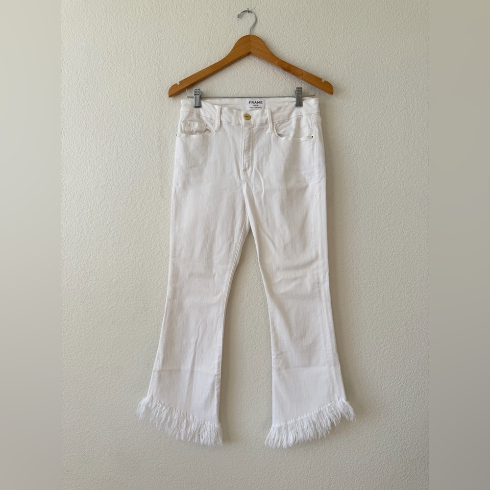 Frame Le Crop Mini Boot White Frayed Women size 29 EUC